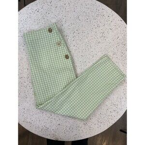 Zara Womens Large Pants Gingham Plaid Tapered Elastic Waist Green Easter Preppy
